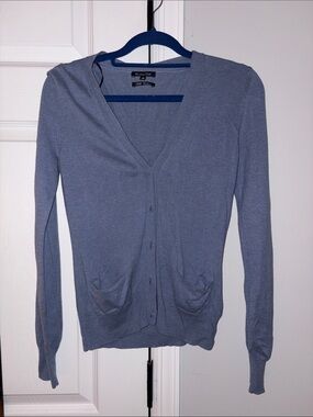 Massimo Dutti Slate Blue V-Neck Button Cardigan